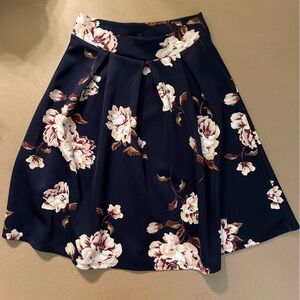 Haute Monde Navy Floral Patterned Pleated A-Line Skirt